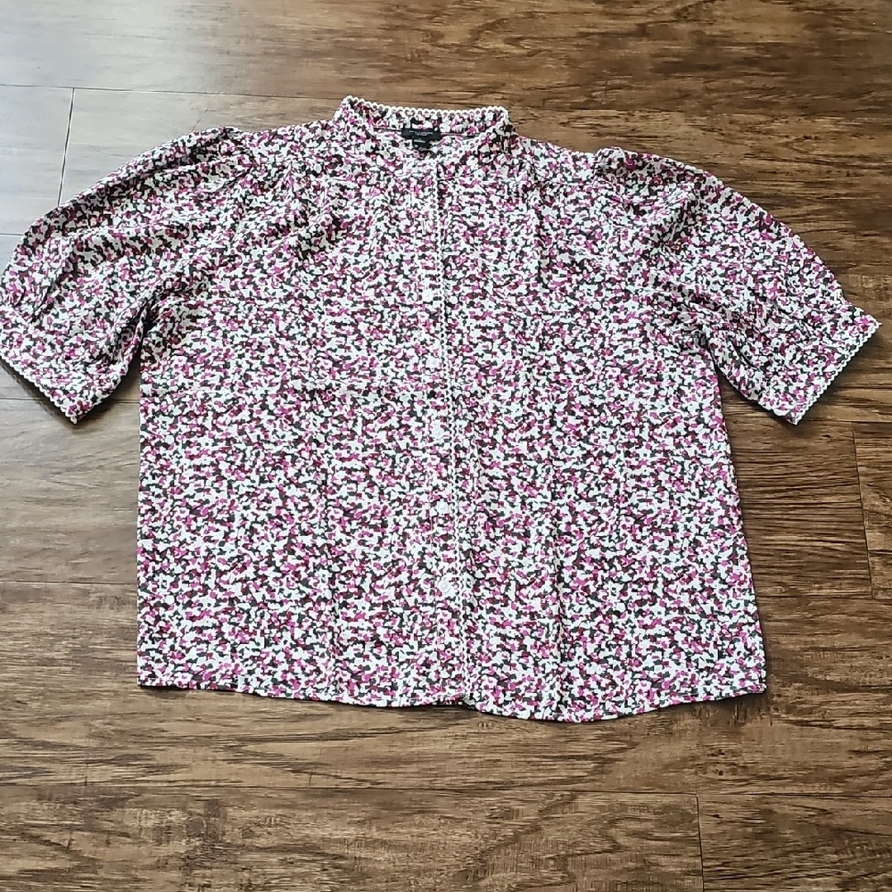 Ann Taylor Factory Floral Blouse - Pink and White